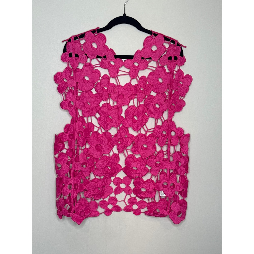 Blakeley Womens OS Hot Pink Floral Cutout Crochet Lace Openwork Vest Tank Top